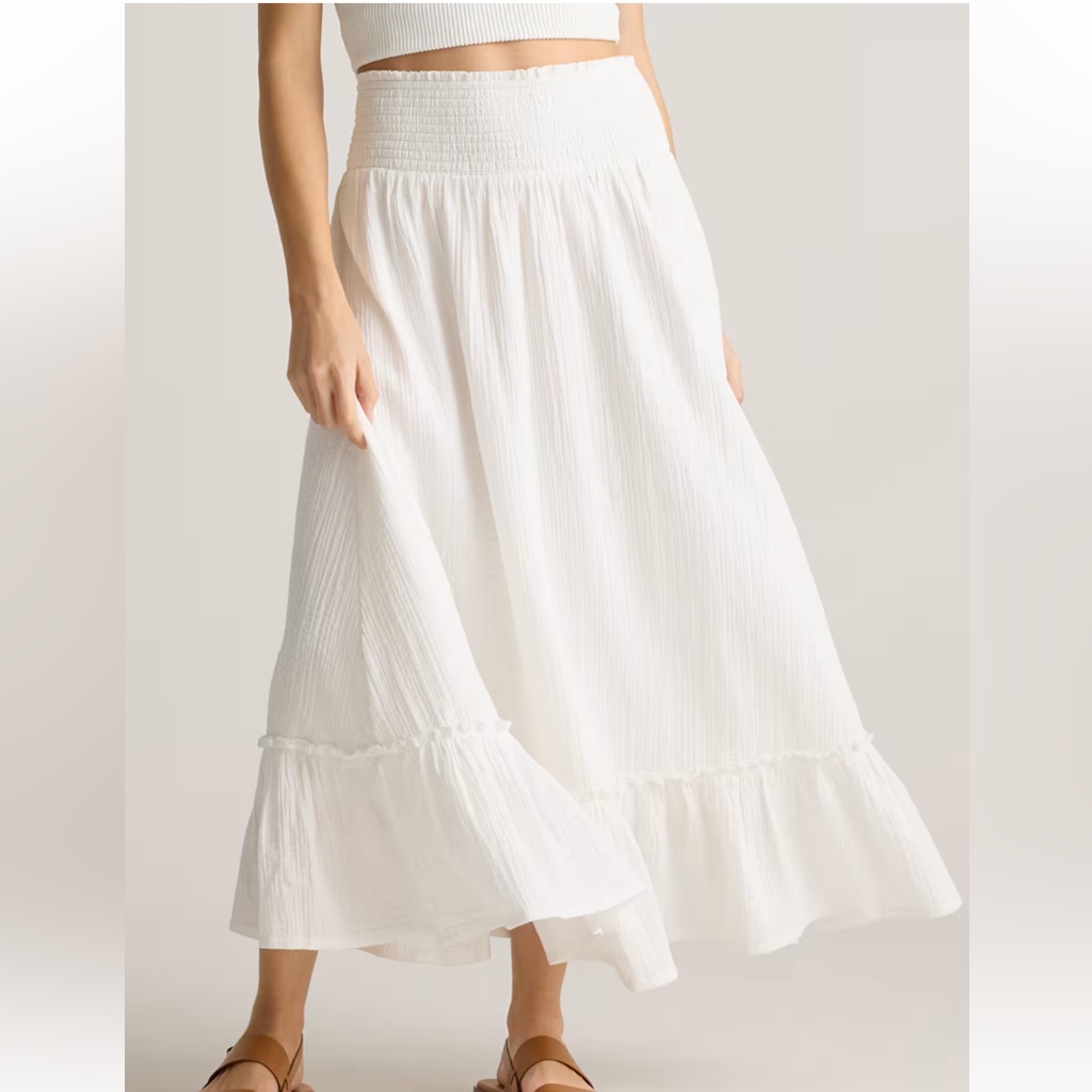 Quince 100% Gauze Elegant White Midi Skirt Sizes Xs New